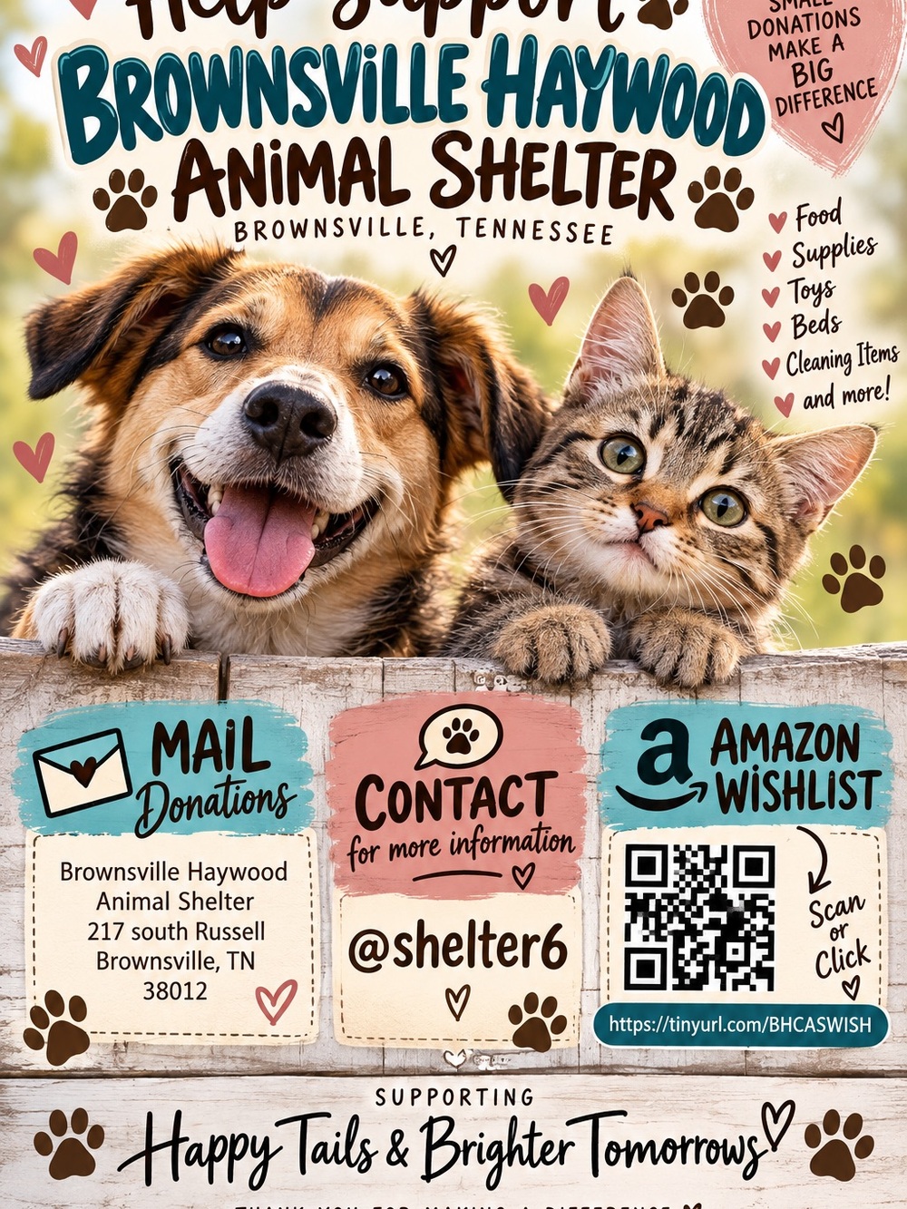 Brown Dog & Tan Tabby Cat Shelter Support Poster - Brown/Tan